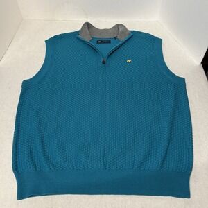Jack Nicklaus Golf Sweater Vest Mens M Teal 1/4 Zip Basket‎ Weave Knit Preppy